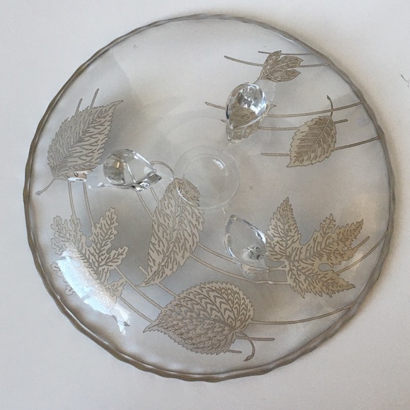 Silver City Footed Glass Dish with Silver Overlay 8.5" - Picture 3 of 4